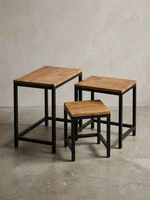 Beistelltisch Set - 3-teilig Massivholz Metallbeine Braun