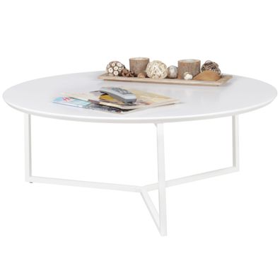 Couchtisch Weiß Matt MDF Holz Metallgestell Ø 80cm Modern Rund