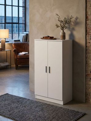 Schuhschrank - Weiß, 55x108x35cm, geschlossen, Flurschrank mit 2 Türen