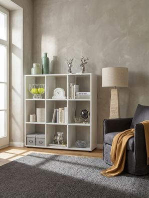 Bücherregal - Weiß, 108x104x29cm, 9 Fächer, freistehend, modern