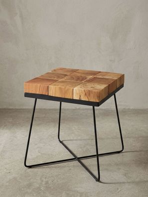 Beistelltisch - Akazie Massivholz braun, Metallgestell, 45x45x51cm, quadratisch