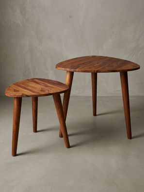 Beistelltisch Set - 2-teilig, Massivholz braun, schmal