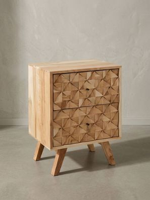 Nachttisch - Akazie Massivholz, 44x61x35cm, hoch, 2 Schubladen, Landhausstil