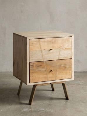 Nachttisch - Mango Massivholz, 40x56x40cm, hoch, 2 Schubladen, Landhausstil