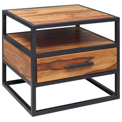 Nachttisch - Massivholz/Metall, 50x45x45cm, Schublade, Industrial-Stil