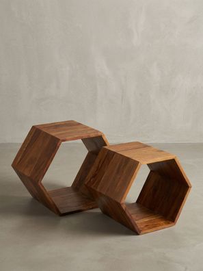 Beistelltisch Set - 2-teilig, Massivholz braun, klein
