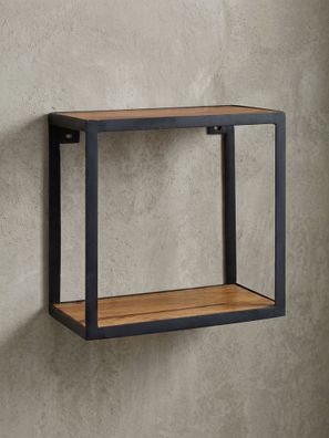 Wandregal Massivholz Metall Industrial Stil 35x18x35cm Quadratisch