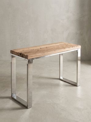 Konsolentisch - Akazie Massivholz, 115x76x46cm, rustikal, schmal, mit Metallbeinen
