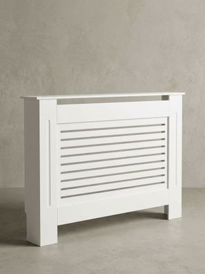 Heizkörperverkleidung MDF Weiß Rechteckig Lamellen 112x19x82