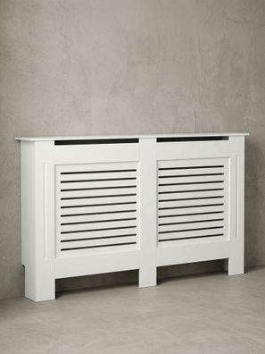 Heizkörperverkleidung MDF Weiß Rechteckig Lamellen 152x19x83