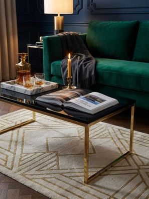 Couchtisch Schwarz-Gold, Metall-Holz-Mix, rechteckig, modernes Design, 120x45x60cm