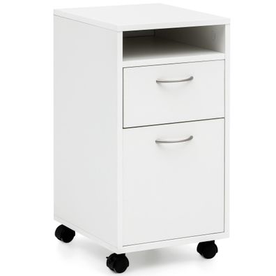 Rollcontainer - Weiß, 33x63x38cm, 1 Tür, Rollen, Schreibtisch-Unterschrank