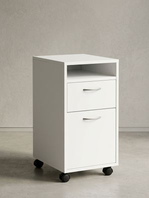 Rollcontainer - Weiß, 33x63x38cm, 1 Tür, Rollen, Schreibtisch-Unterschrank