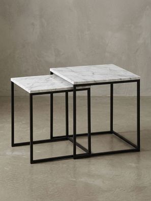 Beistelltisch Set - 2-teilig Marmoroptik Weiß Metall Schwarz modern