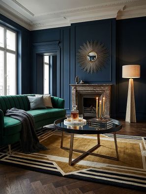 Couchtisch Dunkel-Gold Spiegelglasplatte Ø 78cm Schwarz Metall-Gestell