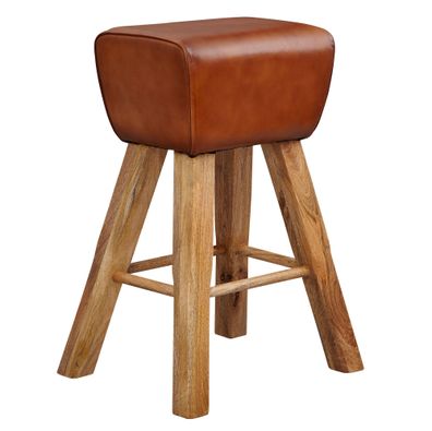 Barhocker Echtleder Mango Massivholz 43x75x43cm Turnbock-Design Braun