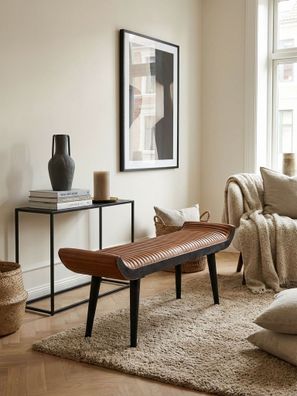 Sitzbank - Echtleder/Holz, 125x51x38cm, Modern