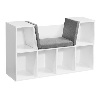 Regalbank - Weiß matt, 101,5x61,5x30cm, mit Sitzfläche Grau, 6 Fächer