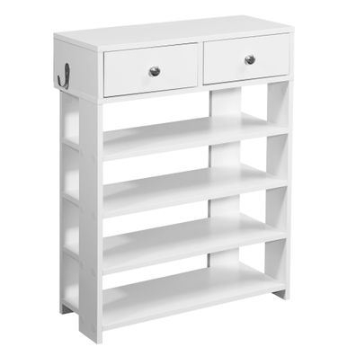 Schuhregal - Weiß, 60x79x24cm, 4 Fächer, 2 Schubladen, Flurregal