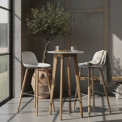 Stehtisch - Weiß, 60x110x60cm, rund, Holzoptik, skandinavisch