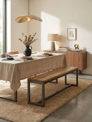 Sitzbank - Mango/Massivholz/Metall, 120x46x45cm, ohne Lehne