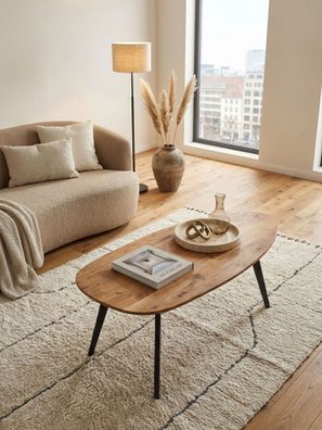 Couchtisch Akazie Massivholz Nierenform 110x45x60cm Holz/Metall