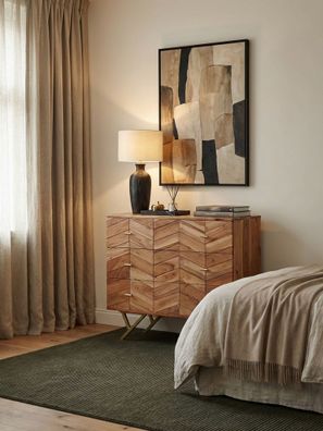 Sideboard - Akazie Massivholz/Metall, 90x86,5x40cm, 3 Schubladen