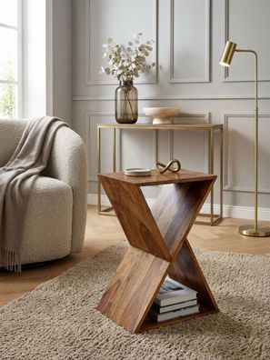 Beistelltisch - Massivholz X-Form 43x60x30cm mit Ablagen