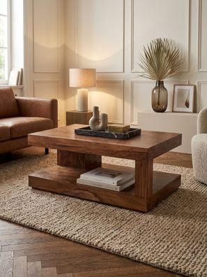 Couchtisch in Braun, Massivholz, Modernes Design, 90x60x40cm