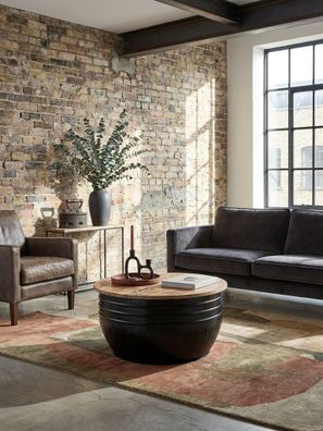 Couchtisch Schwarz Mango Holz Metall Industrial Stil 60x41x60cm mit Stauraum