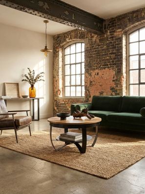 Couchtisch Schwarz Industrial Mango Massivholz Metall Rund 60x34x60cm
