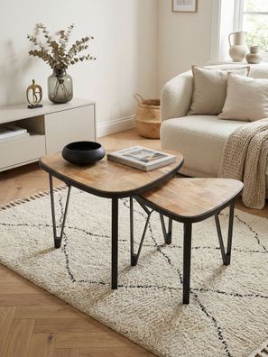 Couchtisch Set - Mango Akazie Massivholz Metall Dreieckig 2-teilig