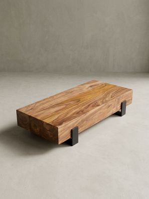 Couchtisch Sheesham Massivholz/Metall 115x22x44cm Modernes Design Braun/Schwarz