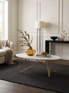 Couchtisch in Weiß mit Marmor-Optik und Metall-Gestell, 120x40x60cm