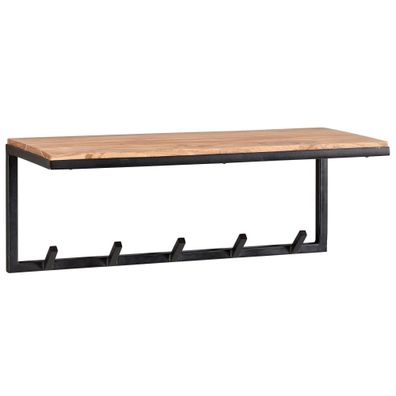 Wandgarderobe Akazie Massivholz Metall Modern 70x27x30cm mit Hakenleiste und Ablage