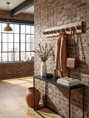 Wandgarderobe Akazie Massivholz Metall Modern 90x19x9cm