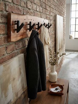 Wandgarderobe Akazie Massivholz Metall Modern 60x17x9cm