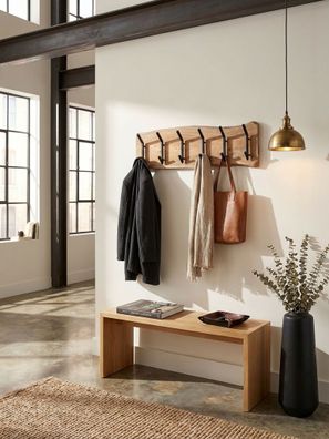 Wandgarderobe Akazie Massivholz Metall Modern 100x29x12,5cm mit Hakenleiste