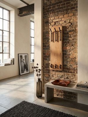 Wandgarderobe Akazie Massivholz & Metall Modern 35,5x100x11cm mit Hakenleiste