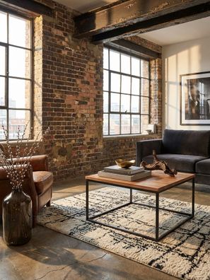 Couchtisch in Grau aus massivem Akazienholz, 60x60x41cm, im Industrial Stil