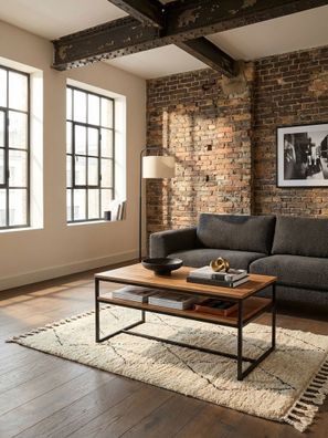 Couchtisch Massivholz Metall 100x60x45cm, Industrial Design mit Stauraum