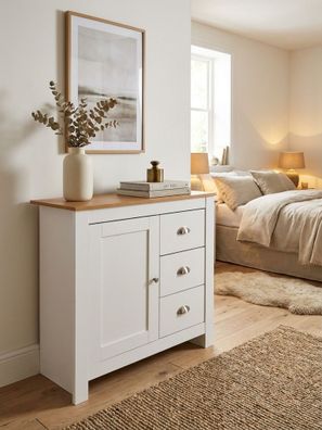 Sideboard - Weiß/Eiche, 79x81x35cm, 3 Schubladen, 1 Tür