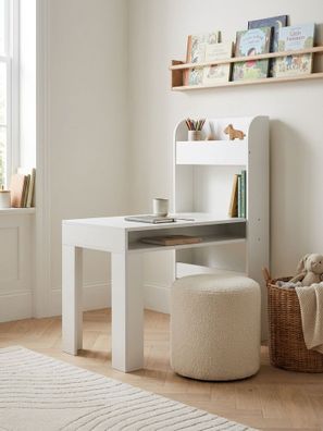 Kinderschreibtisch Weiß 90x50x110cm, mit Regal, Stauraum, kompakt fürs Kinderzimmer