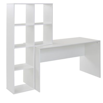 Schreibtisch - Weiß, 170x59x143,5cm, mit Regal, 6 Ablagen, modern, Homeoffice