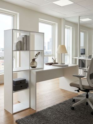Schreibtisch - Weiß, 170x59x143,5cm, mit Regal, 6 Ablagen, modern, Homeoffice