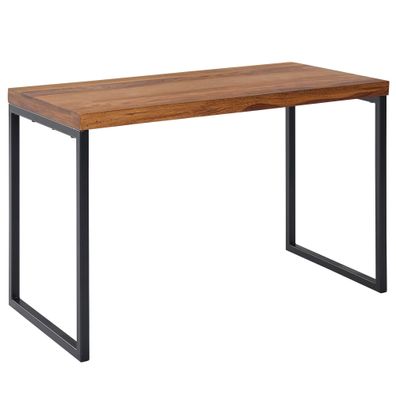Schreibtisch - Massivholz/Metall, 117x59x76,5cm, dunkel, kompakt, Industrial-Stil