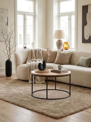 Couchtisch rund Holz-Metall-Kombi Eichefarben modern 70x70x45cm
