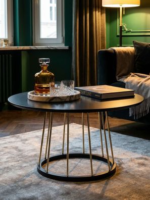 Couchtisch in Schwarz und Gold, Modernes Design, Metall, 80x80x42cm