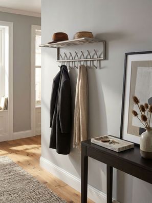Wandgarderobe Metall Silber Modern 74,5x29x30cm mit Ablage und Hutablage