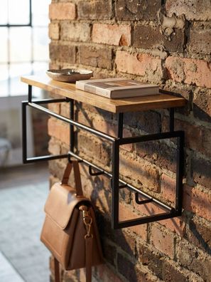 Wandgarderobe Mango Massivholz Metall Modern 71x29x20cm mit Ablage und Kleiderstange